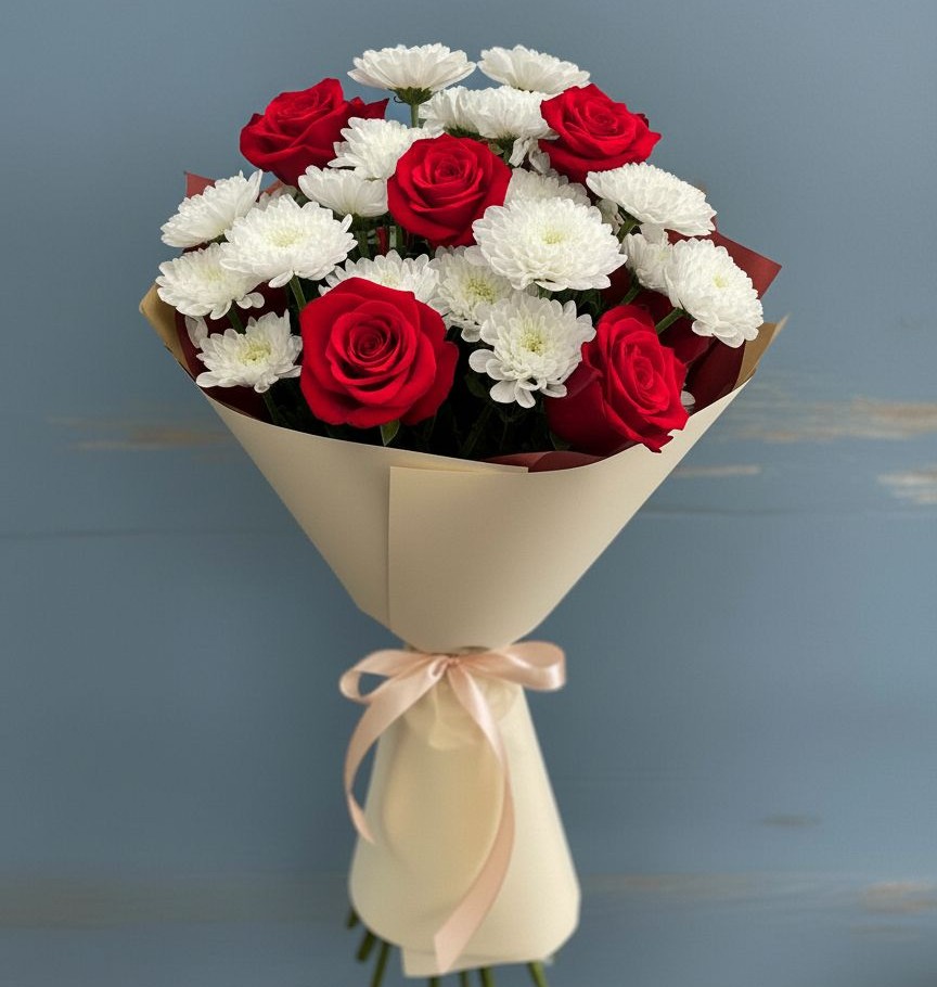 Букет цветов из: Розы и Хризантемы в Черноголовке