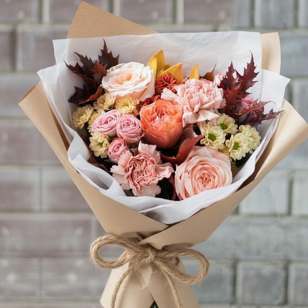 Букет цветов из: Гвоздики, Хризантемы и Розы в Черноголовке