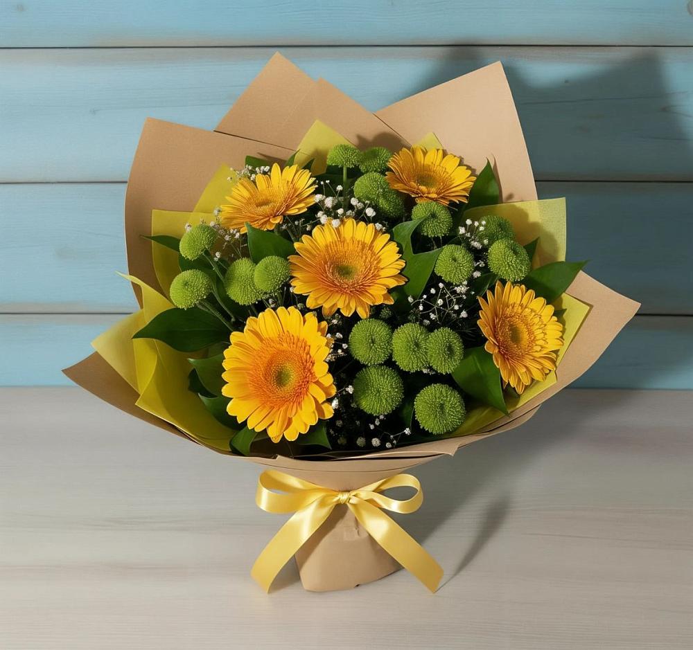 Букет цветов из: Герберы и Хризантемы в Черноголовке