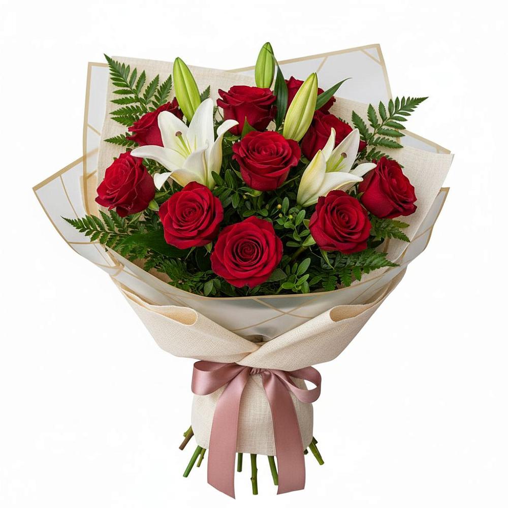 Букет цветов из: Лилии и Розы в Черноголовке