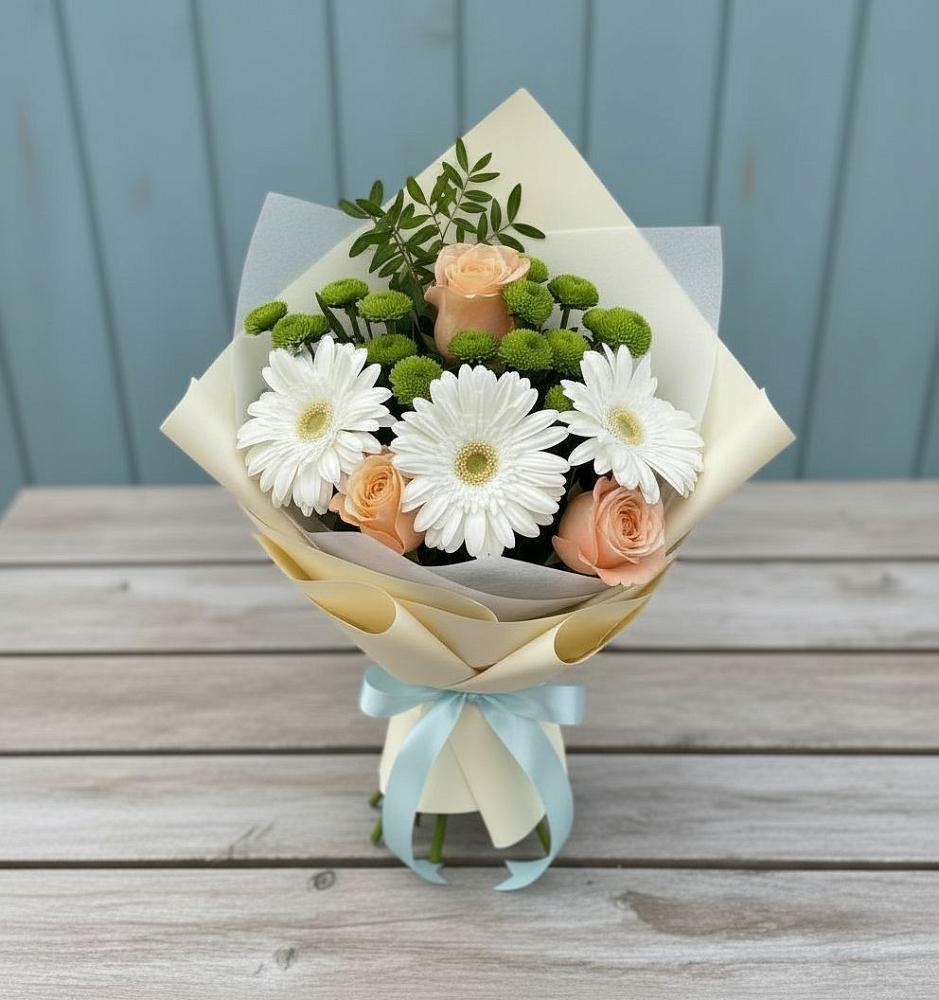 Букет цветов из: Герберы, Розы и Хризантемы в Черноголовке