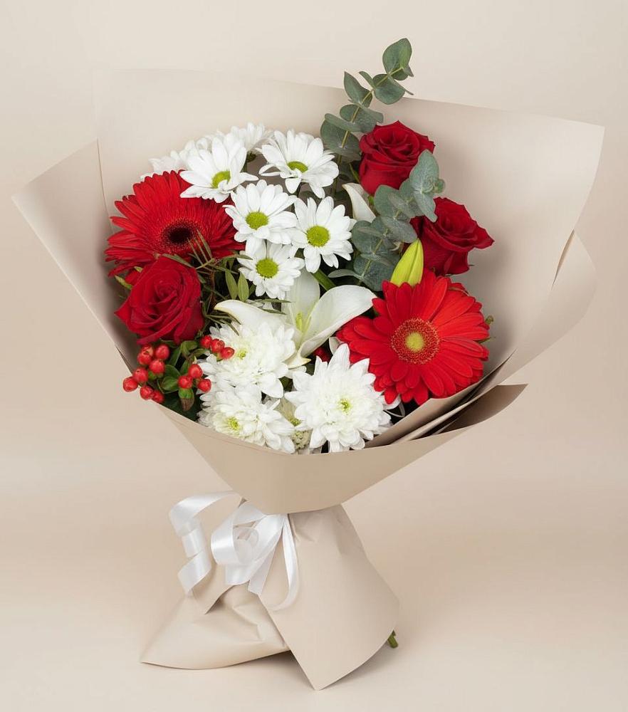 Букет цветов из: Розы, Хризантемы, Герберы и Лилии в Черноголовке