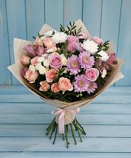 Букет цветов из:  Хризантемы, Розы и Альстромерии #REPLACE_PRED# Черноголовке