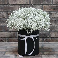 Цветочная композиция из Гипсофила в шляпной коробке в Черноголовке